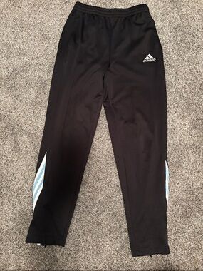 Adidas Black Soccer Pant with Light Blue Stripe Detail